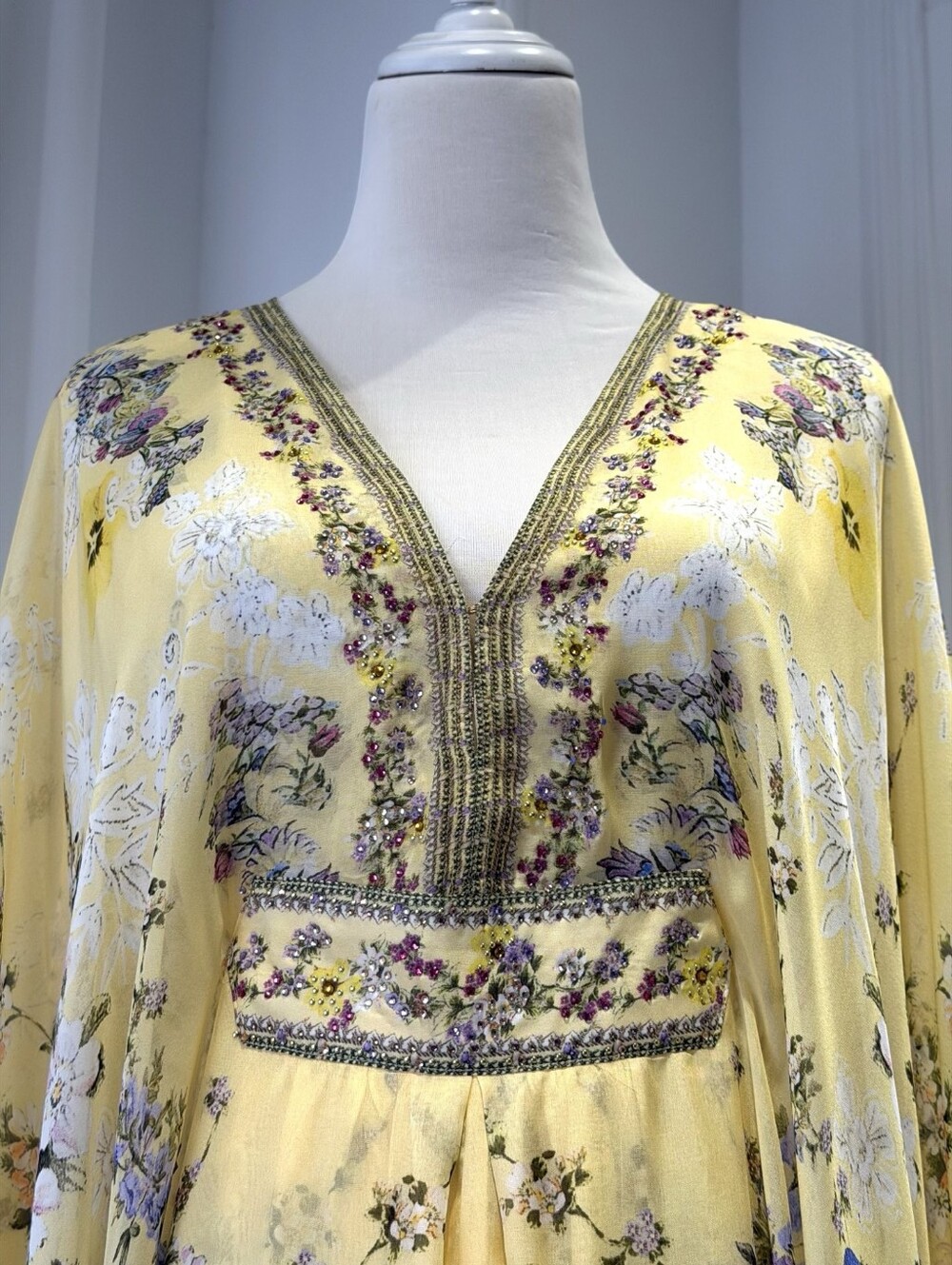 Camilla Long Kaftan Dress With Waist Detail In Darling Buds - Picture 14 of 16
